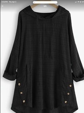 Asymmetrical hooded lightweight tunic top for casual wear item is black   XL